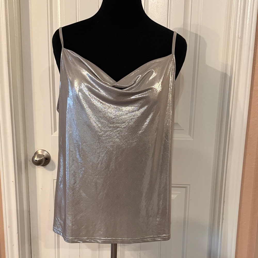 ❤️❤️ VIDUSSA Elegant Metallic Silver Women's Cowl Neck Top Size 2XL 1 Time Use